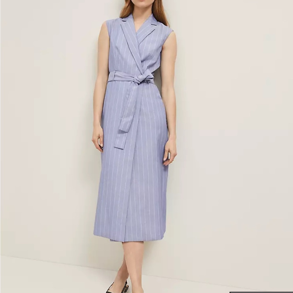 NWT Ann Taylor Light Blue Pinstripe Midi Dress